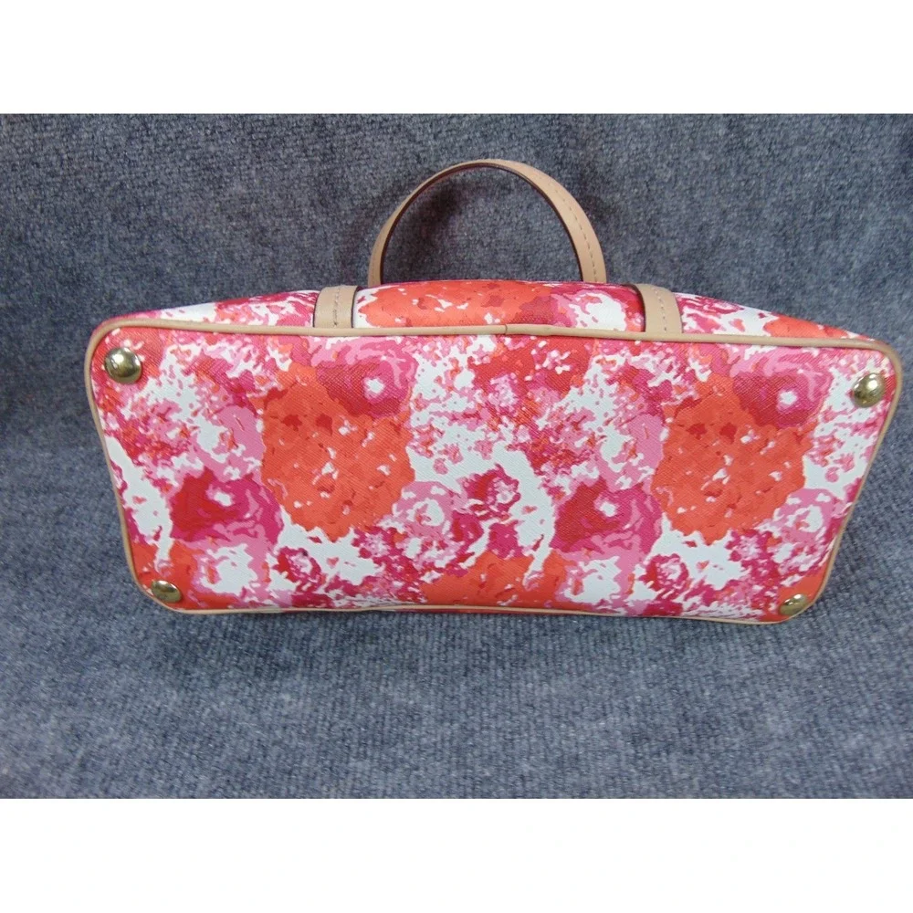 Coach Satchel Pink Orange Floral Coated Canvas Leather Trim F31341‎ FLAW READ